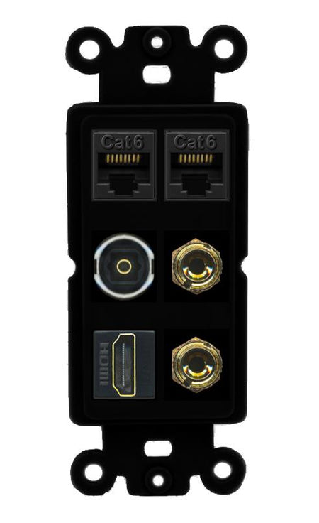 RiteAV 1 Speaker 2 Banana Binding Post Wall Plate 2 Cat6 1 x Toslink Optical and HDMI - Rocker [Black/Black]