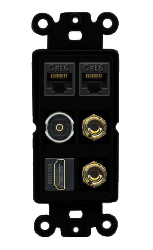 RiteAV 1 Speaker 2 Banana Binding Post Wall Plate 2 Cat6 1 x Toslink Optical and HDMI - Rocker [Black/Black]