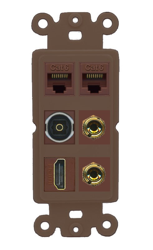 RiteAV 1 Speaker 2 Banana Binding Post Wall Plate 2 Cat6 1 x Toslink Optical and HDMI - Rocker [Brown/Brown]