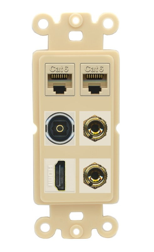 RiteAV 1 Speaker 2 Banana Binding Post Wall Plate 2 Cat6 1 x Toslink Optical and HDMI - Rocker [Ivory/Ivory]