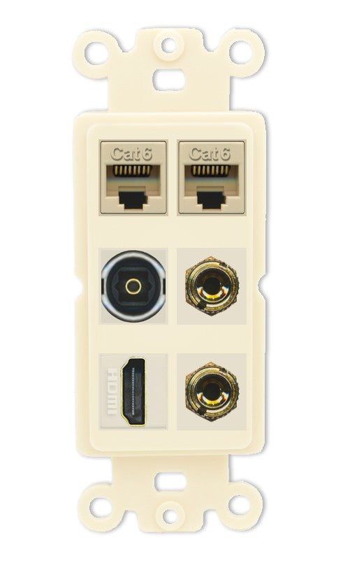 RiteAV 1 Speaker 2 Banana Binding Post Wall Plate 2 Cat6 1 x Toslink Optical and HDMI - Rocker [Light-Almond]