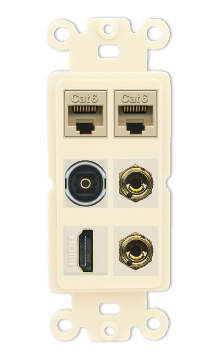 RiteAV 1 Speaker 2 Banana Binding Post Wall Plate 2 Cat6 1 x Toslink Optical and HDMI - Rocker [Light-Almond]