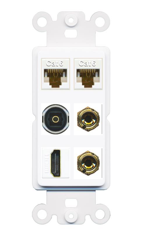 RiteAV 1 Speaker 2 Banana Binding Post Wall Plate 2 Cat6 1 x Toslink Optical and HDMI - Rocker [White]