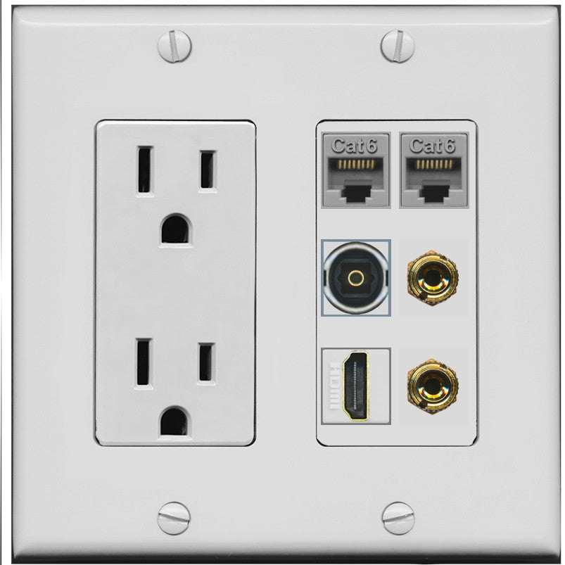 RiteAV 1 Speaker 2 Banana Binding Post Wall Plate 2 Cat6 1 x Toslink Optical and HDMI - Outlet [Gray/Gray]