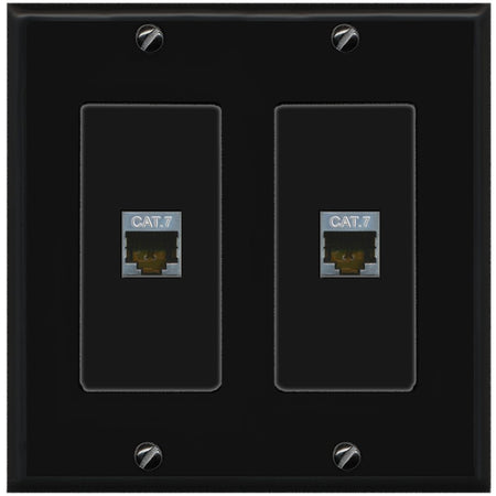 RiteAV 2 Port Cat7 Shielded Ethernet Wall Plate - 2 Gang [Black/Black]