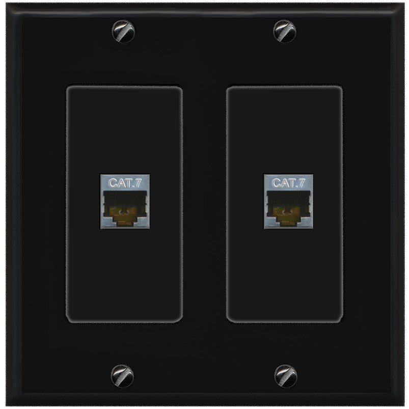 RiteAV 2 Port Cat7 Shielded Ethernet Wall Plate - 2 Gang [Black/Black]