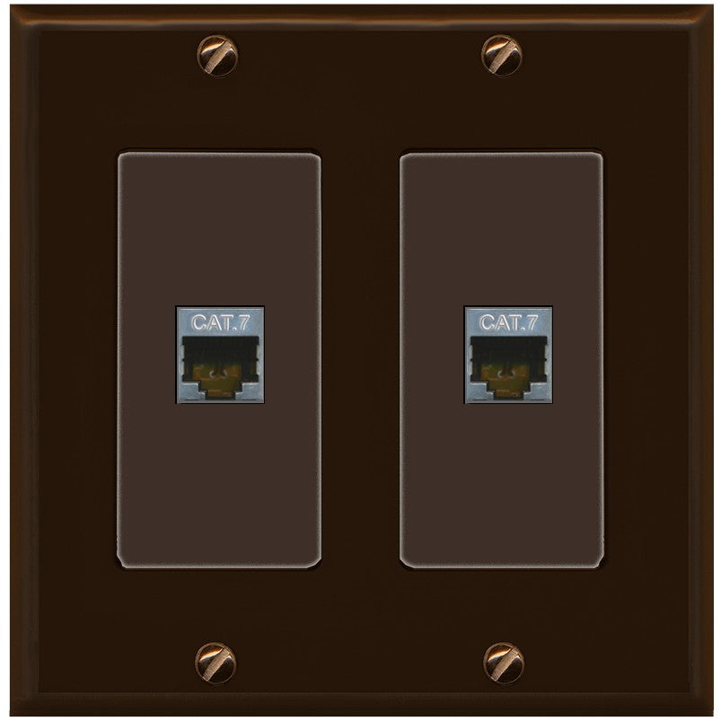 RiteAV 2 Port Cat7 Shielded Ethernet Wall Plate - 2 Gang [Brown/Brown]