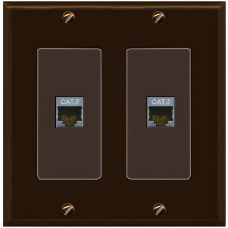 RiteAV 2 Port Cat7 Shielded Ethernet Wall Plate - 2 Gang [Brown/Brown]