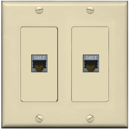 RiteAV 2 Port Cat7 Shielded Ethernet Wall Plate - 2 Gang [Ivory/Ivory]