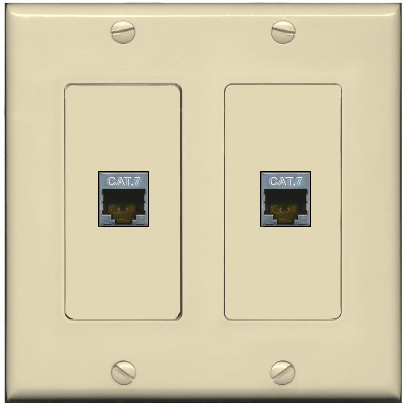 RiteAV 2 Port Cat7 Shielded Ethernet Wall Plate - 2 Gang [Ivory/Ivory]