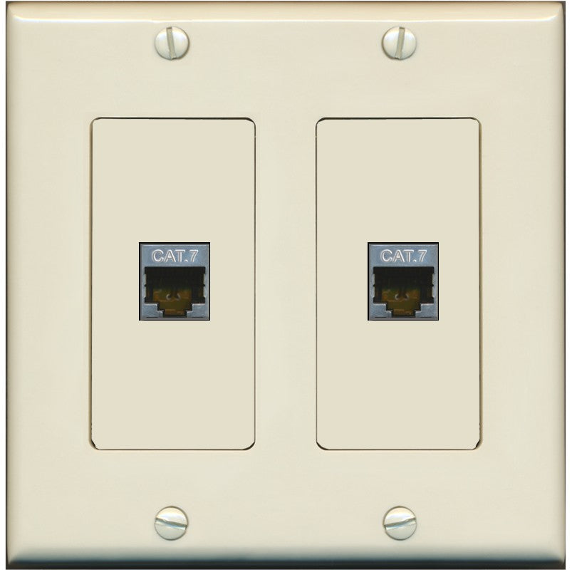 RiteAV 2 Port Cat7 Shielded Ethernet Wall Plate - 2 Gang [Light-Almond]