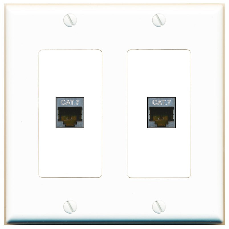 RiteAV 2 Port Cat7 Shielded Ethernet Wall Plate - 2 Gang [White]
