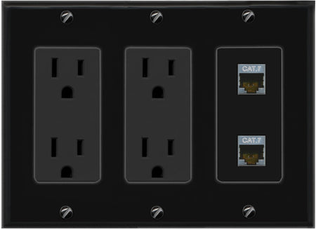 RiteAV 2 Port Cat7 Shielded Ethernet Wall Plate - 3 Gang 2 Outlet [Black/Black]