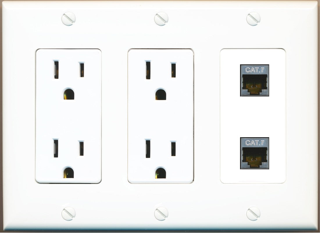 RiteAV 2 Port Cat7 Shielded Ethernet Wall Plate - 3 Gang 2 Outlet [White]