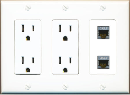 RiteAV 2 Port Cat7 Shielded Ethernet Wall Plate - 3 Gang 2 Outlet [White]