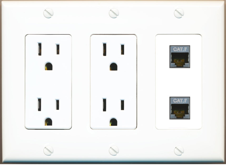 RiteAV 2 Port Cat7 Shielded Ethernet Wall Plate - 3 Gang 2 Outlet [White]