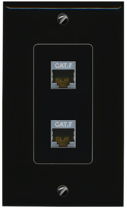 RiteAV 2 Port Cat7 Shielded Ethernet Wall Plate - 1 Gang Decorative [Black/Black]