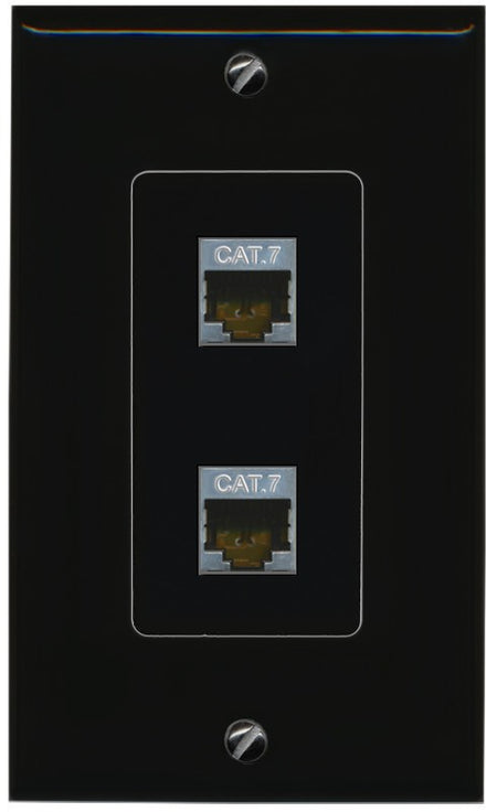 RiteAV 2 Port Cat7 Shielded Ethernet Wall Plate - 1 Gang Decorative [Black/Black]