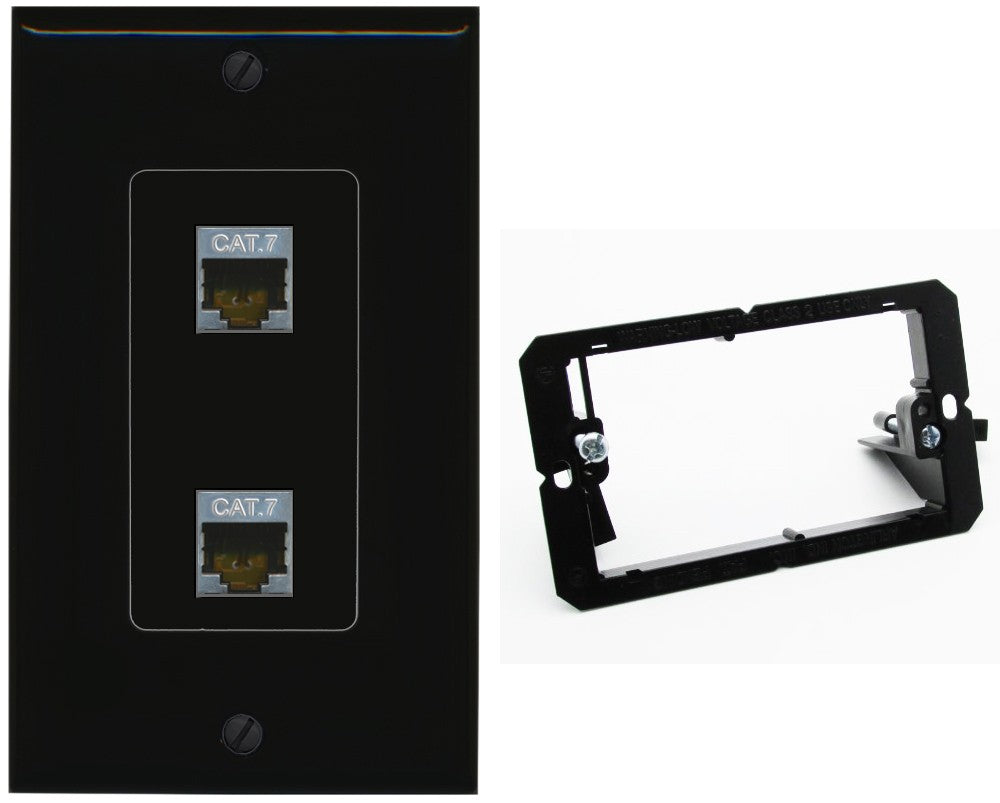 RiteAV 2 Port Cat7 Shielded Ethernet Wall Plate - Bracket [Black/Black]