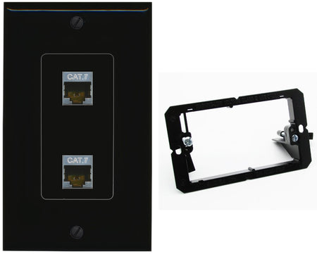 RiteAV 2 Port Cat7 Shielded Ethernet Wall Plate - Bracket [Black/Black]
