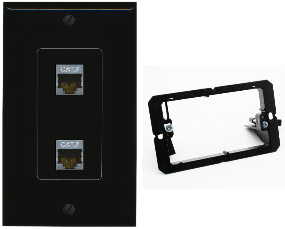 RiteAV 2 Port Cat7 Shielded Ethernet Wall Plate - Bracket [Black/Black]