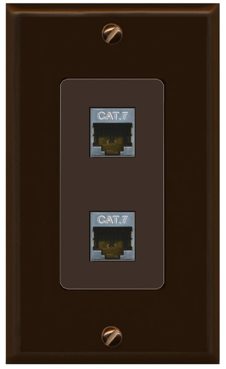 RiteAV 2 Port Cat7 Shielded Ethernet Wall Plate - 1 Gang Decorative [Brown/Brown]