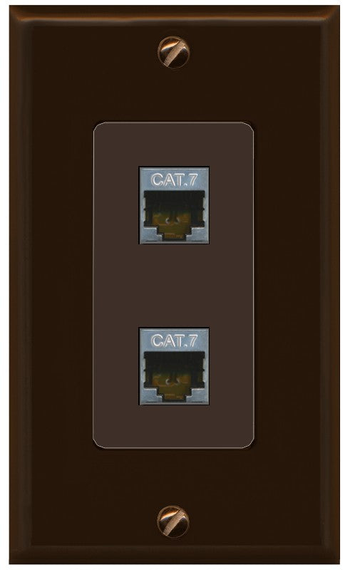 RiteAV 2 Port Cat7 Shielded Ethernet Wall Plate - 1 Gang Decorative [Brown/Brown]