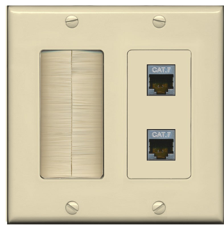 RiteAV 2 Port Cat7 Shielded Ethernet Wall Plate - Brush [Ivory/Ivory]