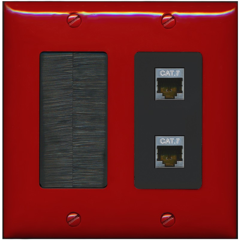 RiteAV 2 Port Cat7 Shielded Ethernet Wall Plate - Brush [Red/Black]