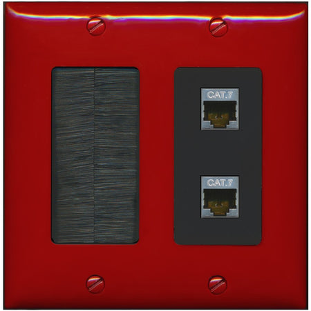 RiteAV 2 Port Cat7 Shielded Ethernet Wall Plate - Brush [Red/Black]