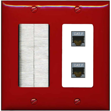 RiteAV 2 Port Cat7 Shielded Ethernet Wall Plate - Brush [Red/White]