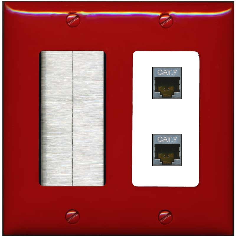 RiteAV 2 Port Cat7 Shielded Ethernet Wall Plate - Brush [Red/White]