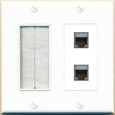 RiteAV 2 Port Cat7 Shielded Ethernet Wall Plate - Brush [White]