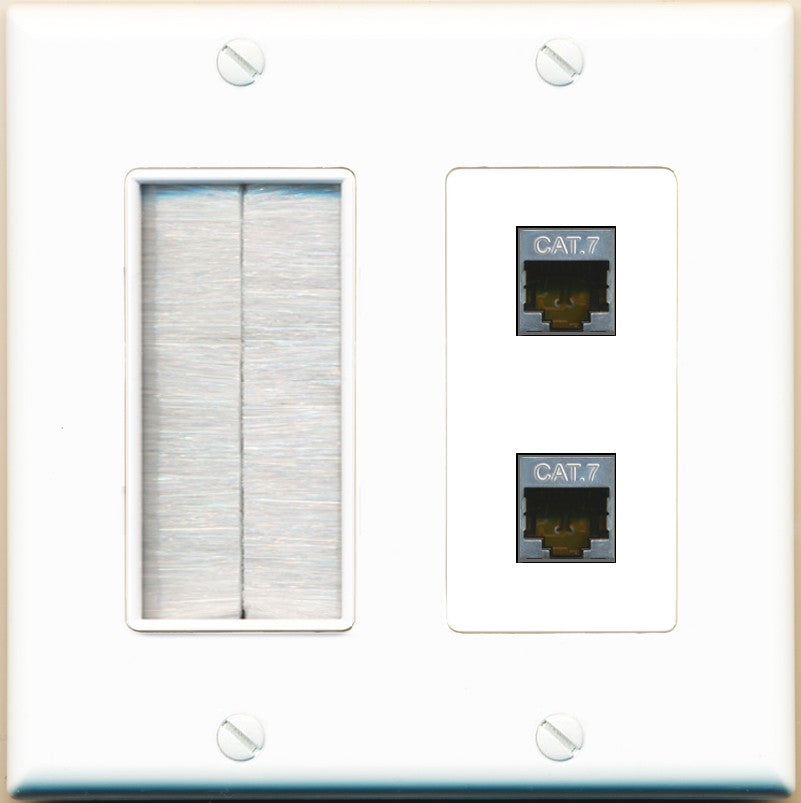 RiteAV 2 Port Cat7 Shielded Ethernet Wall Plate - Brush [White]