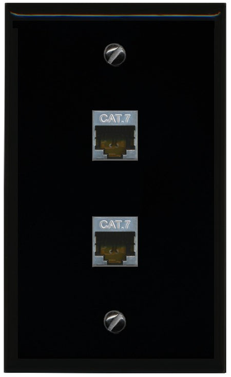 RiteAV 2 Port Cat7 Shielded Ethernet Wall Plate - Flat Style [Black/Black]