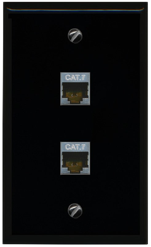 RiteAV 2 Port Cat7 Shielded Ethernet Wall Plate - Flat Style [Black/Black]