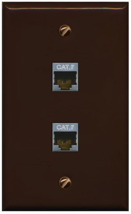 RiteAV 2 Port Cat7 Shielded Ethernet Wall Plate - Flat Style [Brown/Brown]