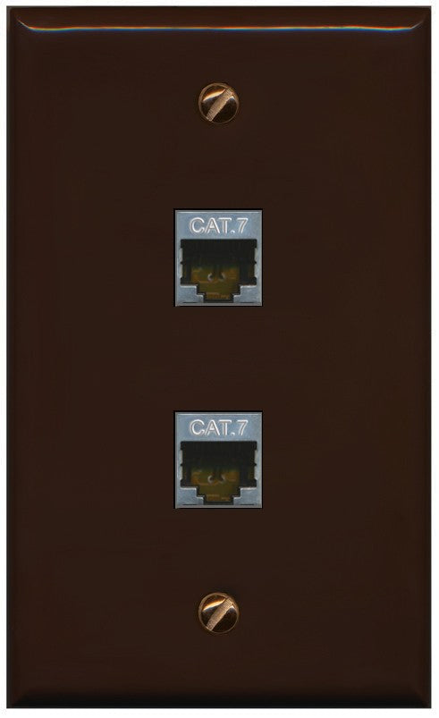 RiteAV 2 Port Cat7 Shielded Ethernet Wall Plate - Flat Style [Brown/Brown]