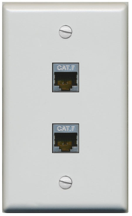 RiteAV 2 Port Cat7 Shielded Ethernet Wall Plate - Flat Style [Gray/Gray]