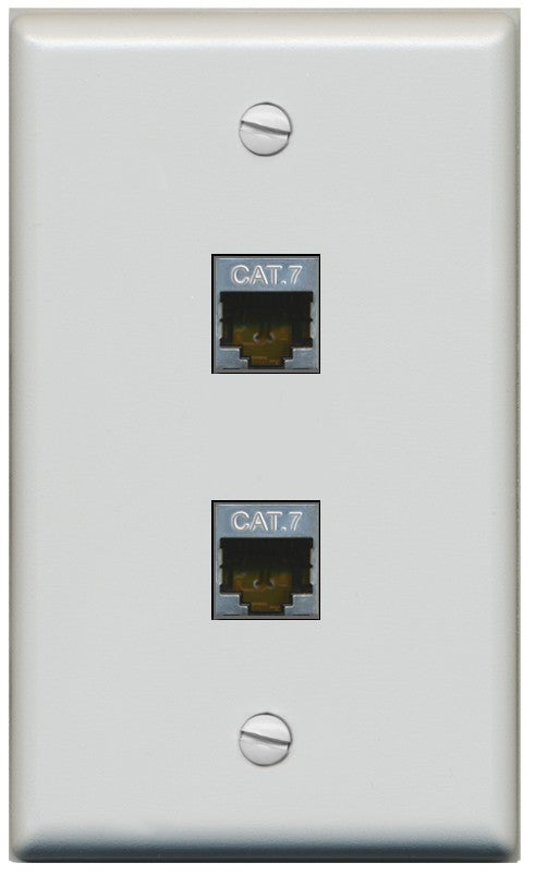 RiteAV 2 Port Cat7 Shielded Ethernet Wall Plate - Flat Style [Gray/Gray]