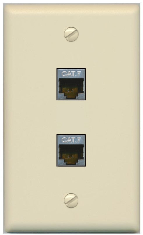 RiteAV 2 Port Cat7 Shielded Ethernet Wall Plate - Flat Style [Ivory/Ivory]