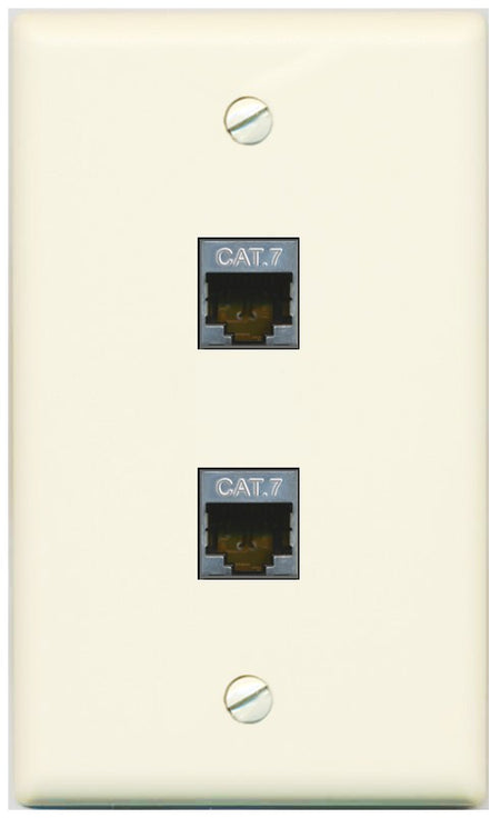 RiteAV 2 Port Cat7 Shielded Ethernet Wall Plate - Flat Style [Light-Almond]
