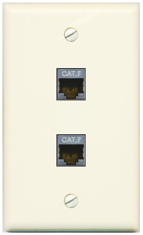 RiteAV 2 Port Cat7 Shielded Ethernet Wall Plate - Flat Style [Light-Almond]