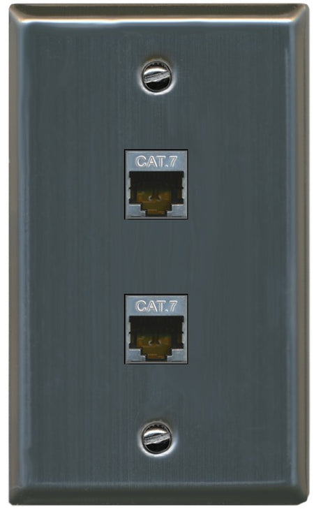 RiteAV 2 Port Cat7 Shielded Ethernet Wall Plate - Flat Style [Stainless Steel]