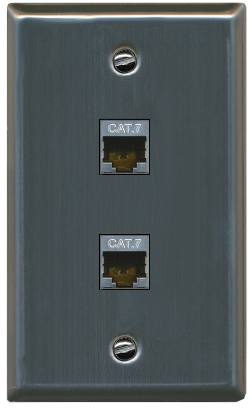 RiteAV 2 Port Cat7 Shielded Ethernet Wall Plate - Flat Style [Stainless Steel]