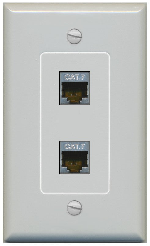 RiteAV 2 Port Cat7 Shielded Ethernet Wall Plate - 1 Gang Decorative [Gray/Gray]