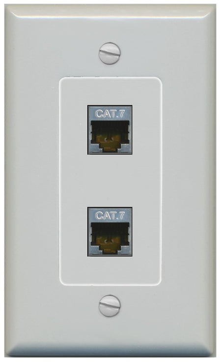 RiteAV 2 Port Cat7 Shielded Ethernet Wall Plate - 1 Gang Decorative [Gray/Gray]