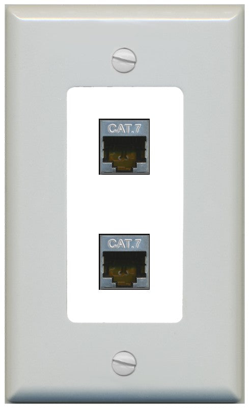 RiteAV 2 Port Cat7 Shielded Ethernet Wall Plate - 1 Gang Decorative [Gray/White]