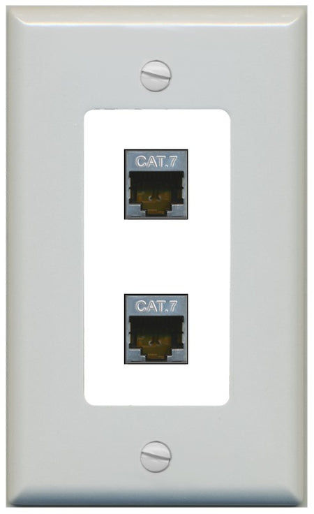 RiteAV 2 Port Cat7 Shielded Ethernet Wall Plate - 1 Gang Decorative [Gray/White]