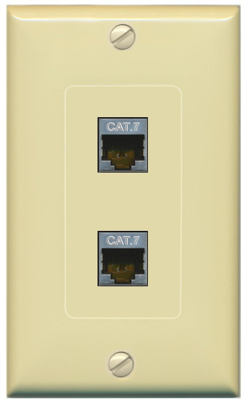 RiteAV 2 Port Cat7 Shielded Ethernet Wall Plate - 1 Gang Decorative [Ivory/Ivory]